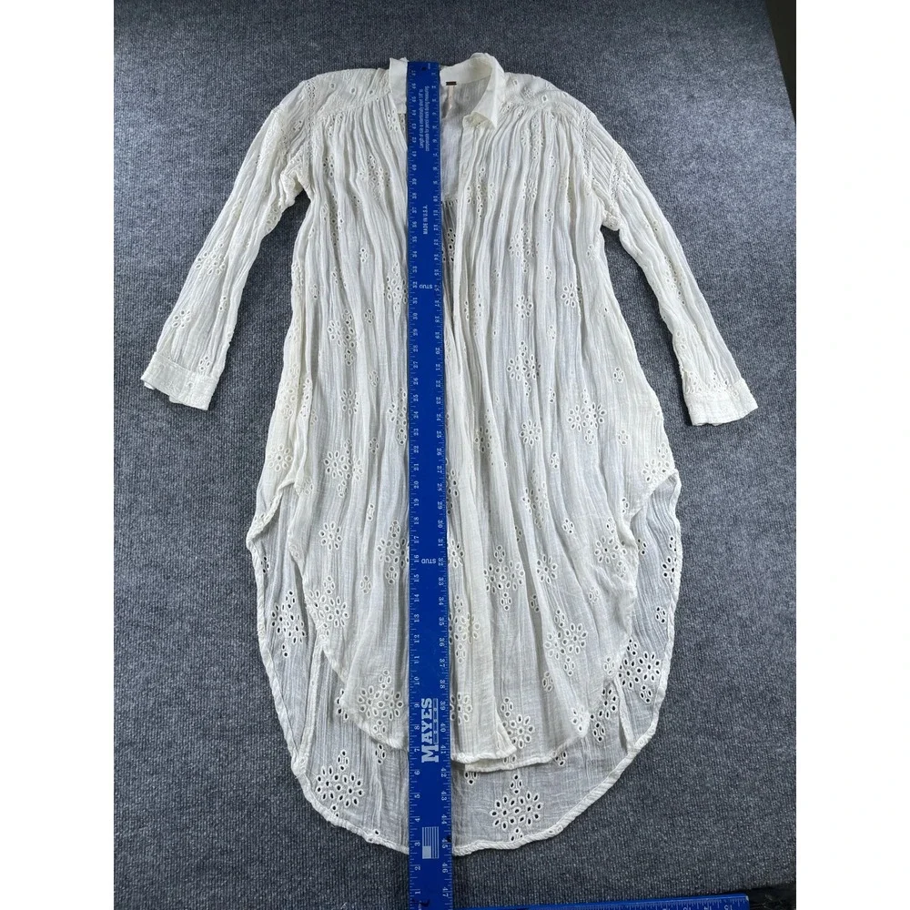 Free People White Eyelet Embroidered High Low Duster Cardigan Top XS